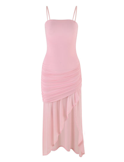 Strapless Ruched Wrap Overlap Side Slit Midi Skirt Tube Top Set
