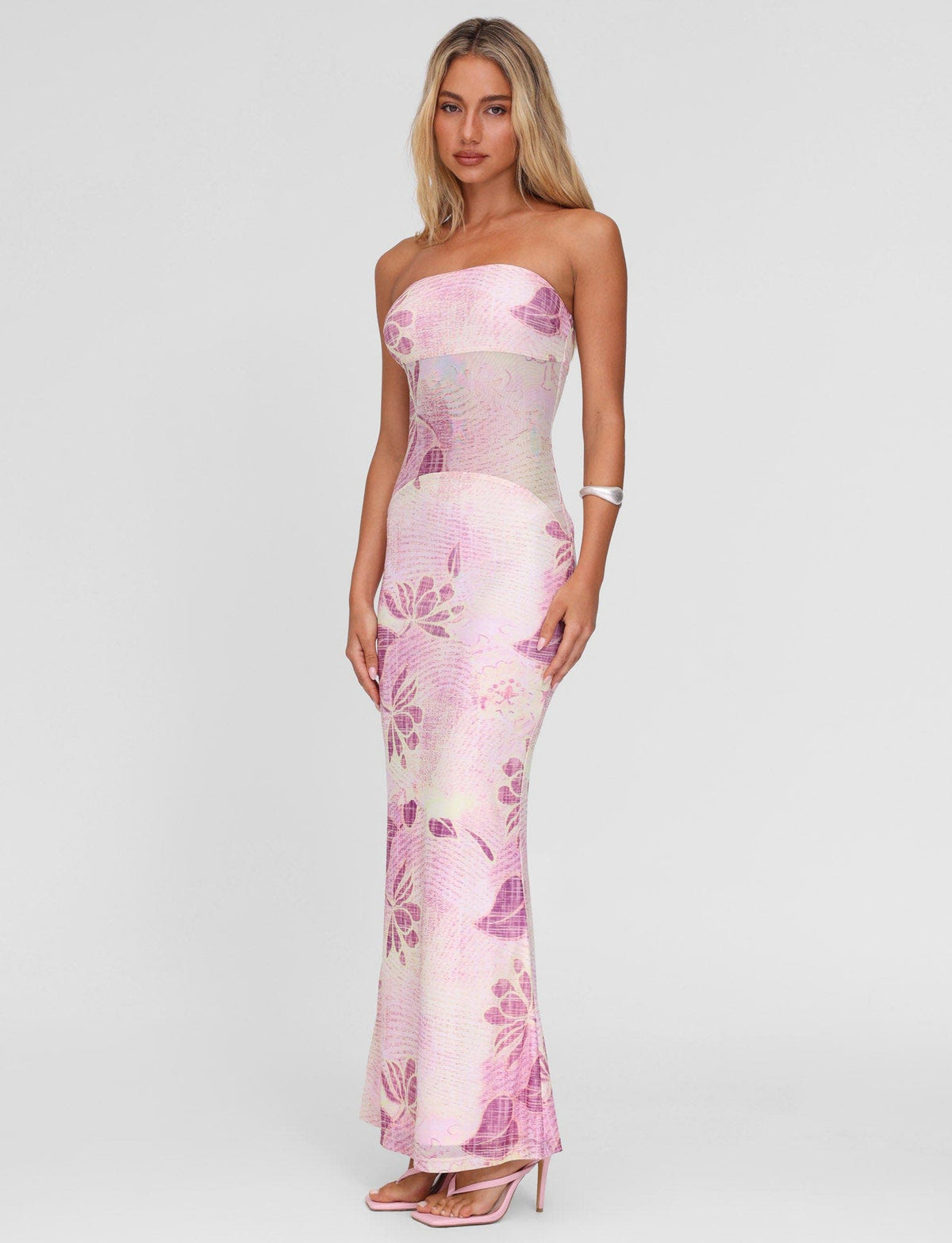 Strapless Floral Print Bodycon Tube Maxi Dress