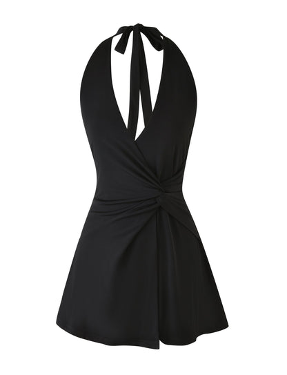 Halter Deep V Knot Front Wrap Mini Dress