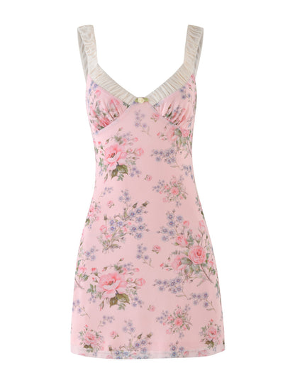 Sweetheart Ruffle Strap Floral Print Bodycon Mini Dress