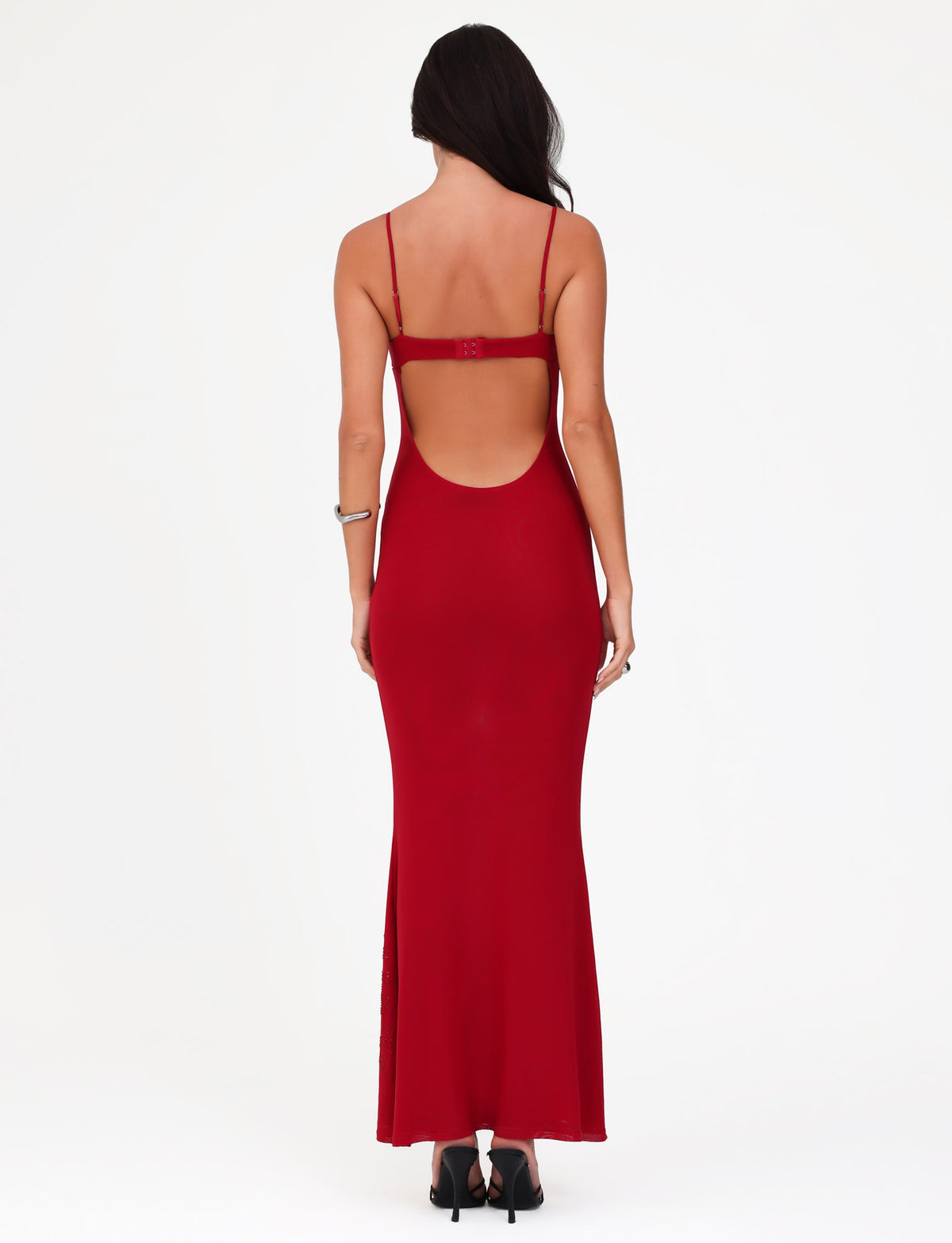 Spaghetti Strap Floral Embroidered Side Cascade Maxi Gown