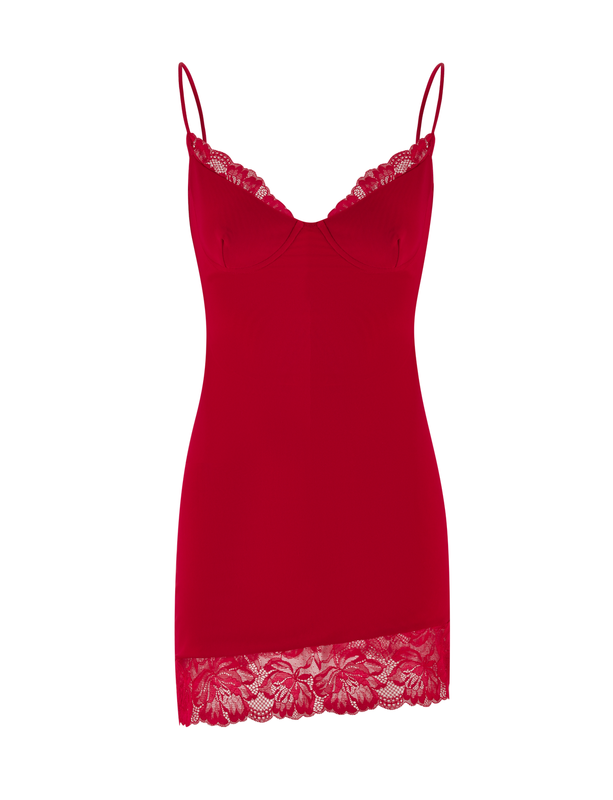 Ribbed Sweetheart Neck Lace Hem Spaghetti Strap Bodycon Mini Dress