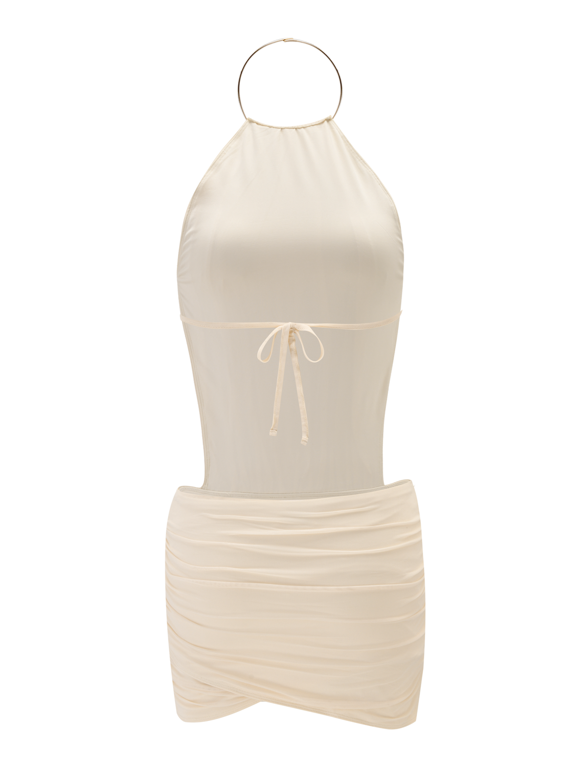 Halter Pleated Bodice Side Cutout Ruched Wrap Bodycon Mini Dress