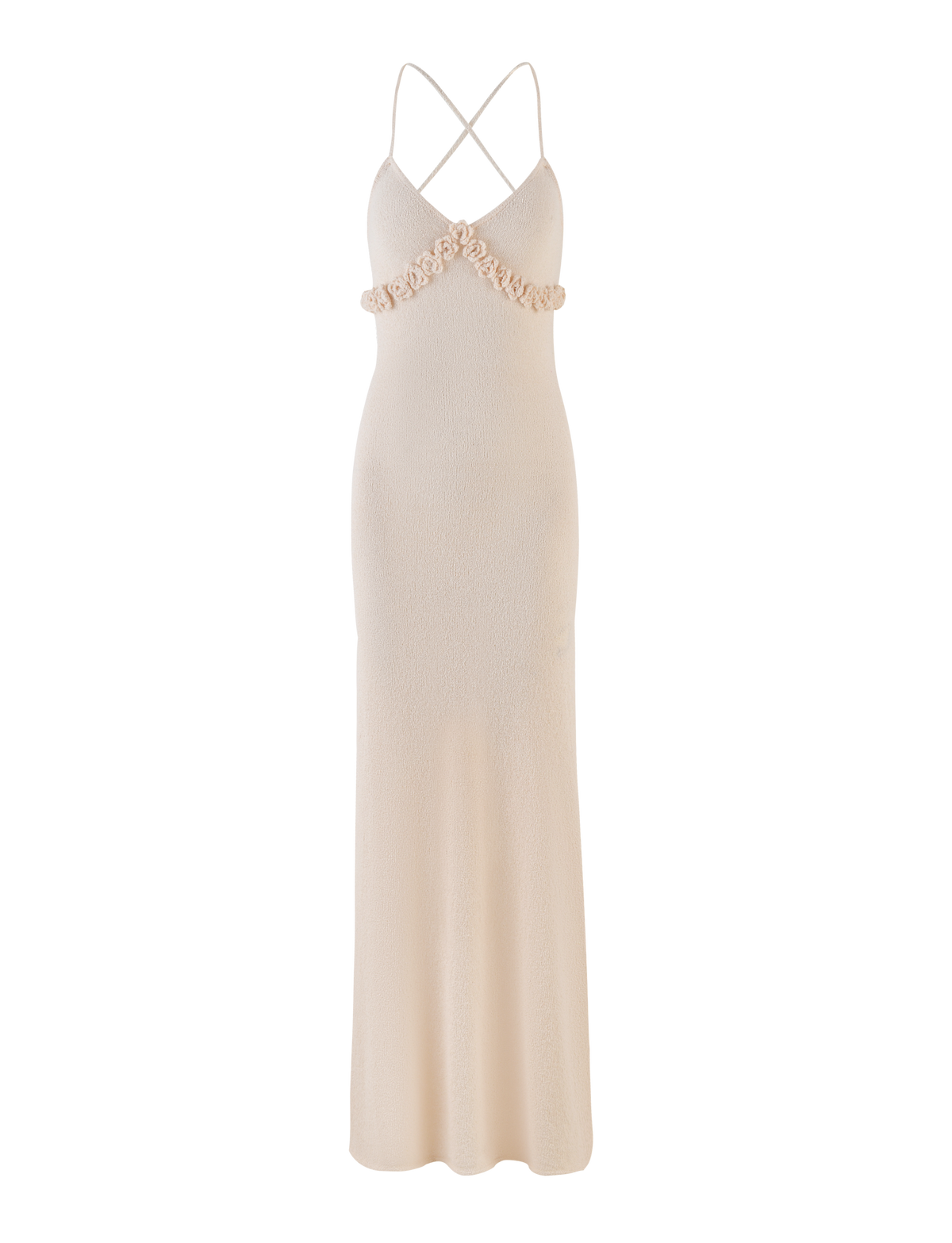 Crochet Floral Trim Empire Waist Spaghetti Strap Maxi Dress