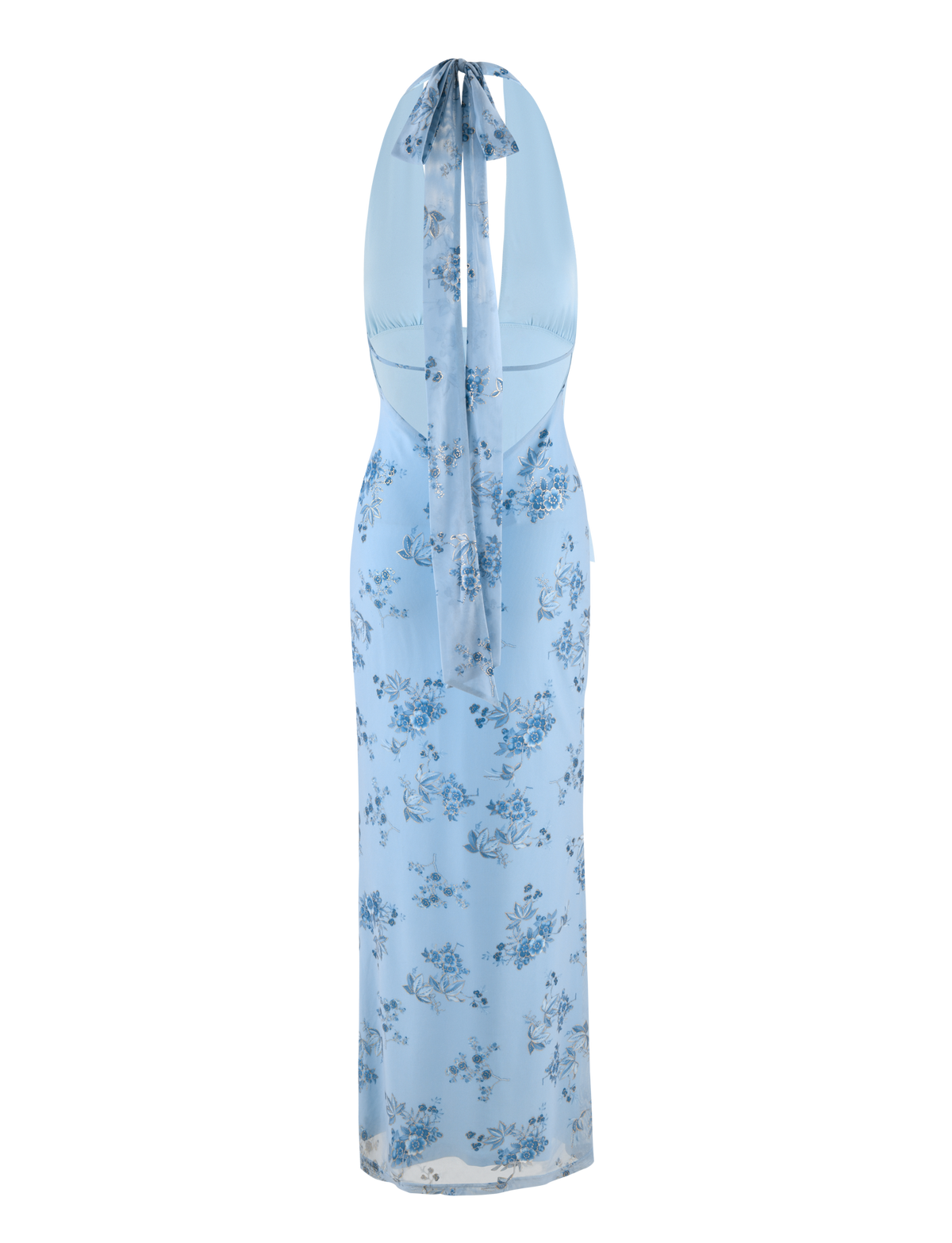 Floral Print Halter Neck Plunging Column Maxi Dress