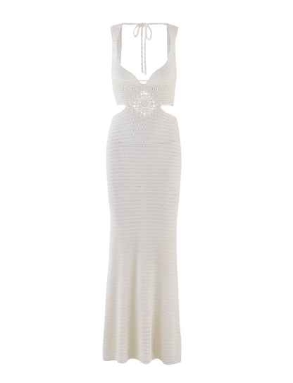 Crochet Medallion Waist Cutout Deep V Neck Tank Maxi Dress