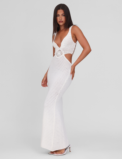 Crochet Medallion Waist Cutout Deep V Neck Tank Maxi Dress