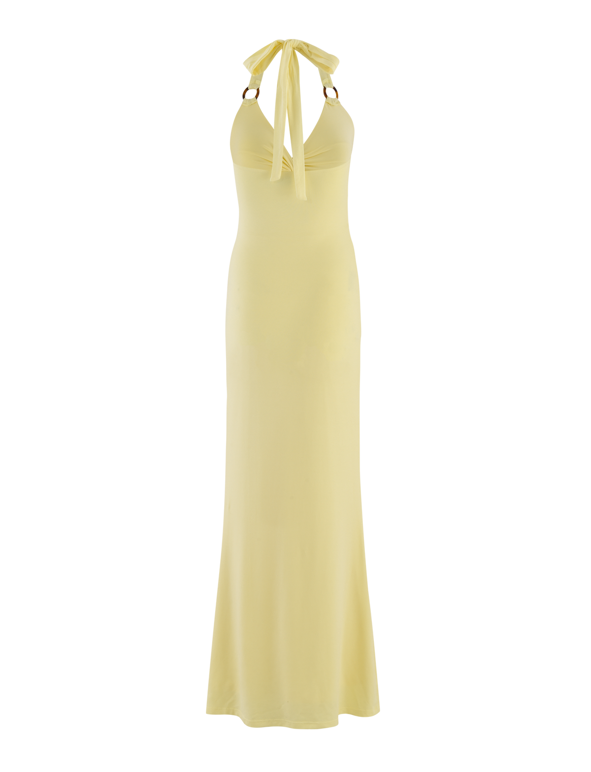 Ring Hardware Twist Front Halter Neck Bodycon Maxi Dress