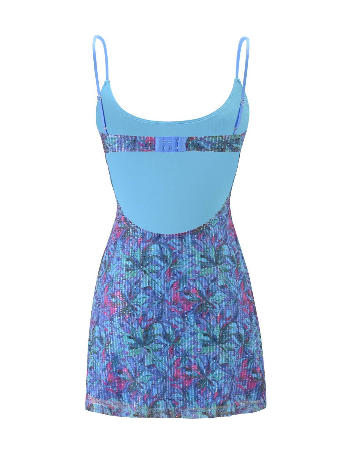 Floral Sequin Spaghetti Strap Scoop Neck Bodycon Mini Dress