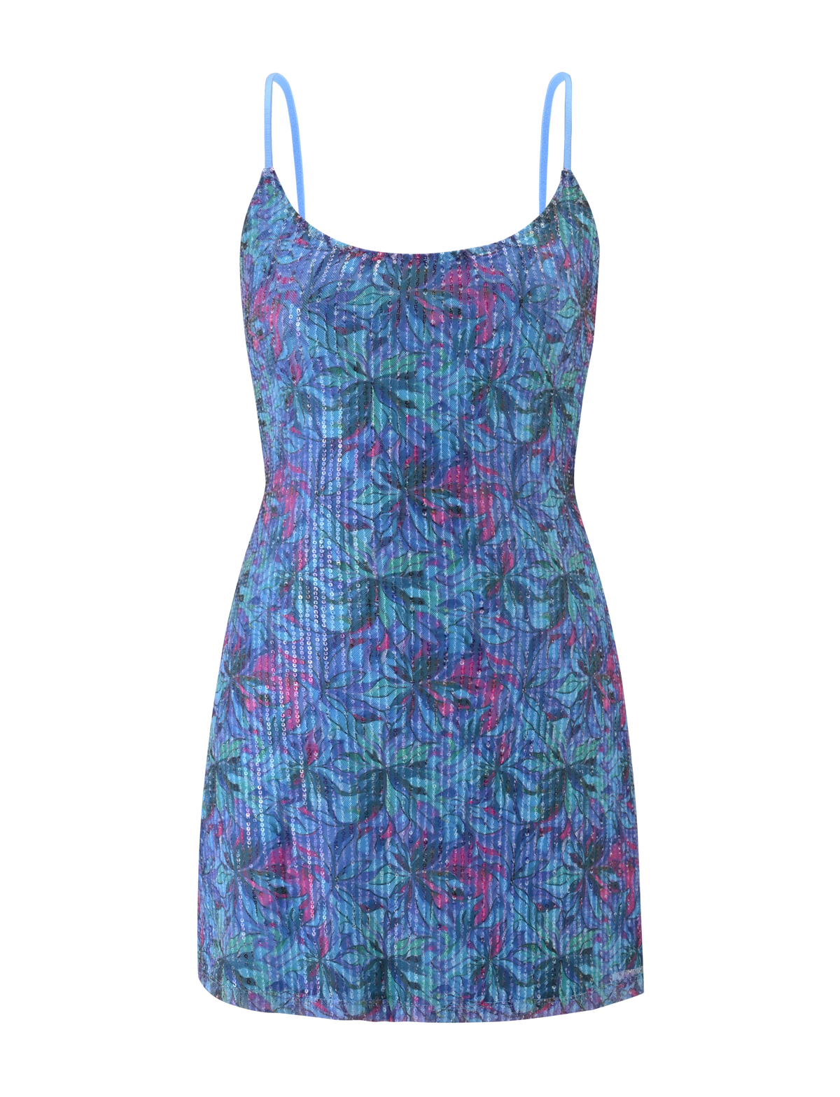 Floral Sequin Spaghetti Strap Scoop Neck Bodycon Mini Dress