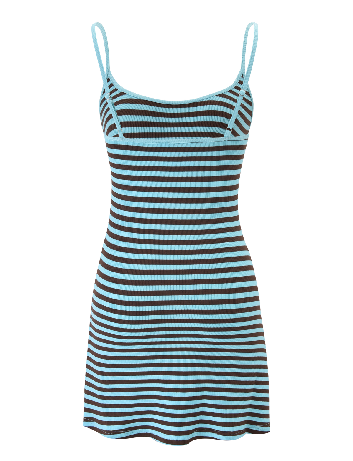 Ribbed Horizontal Stripe Spaghetti Strap Belt Buckle Bodycon Mini Dress