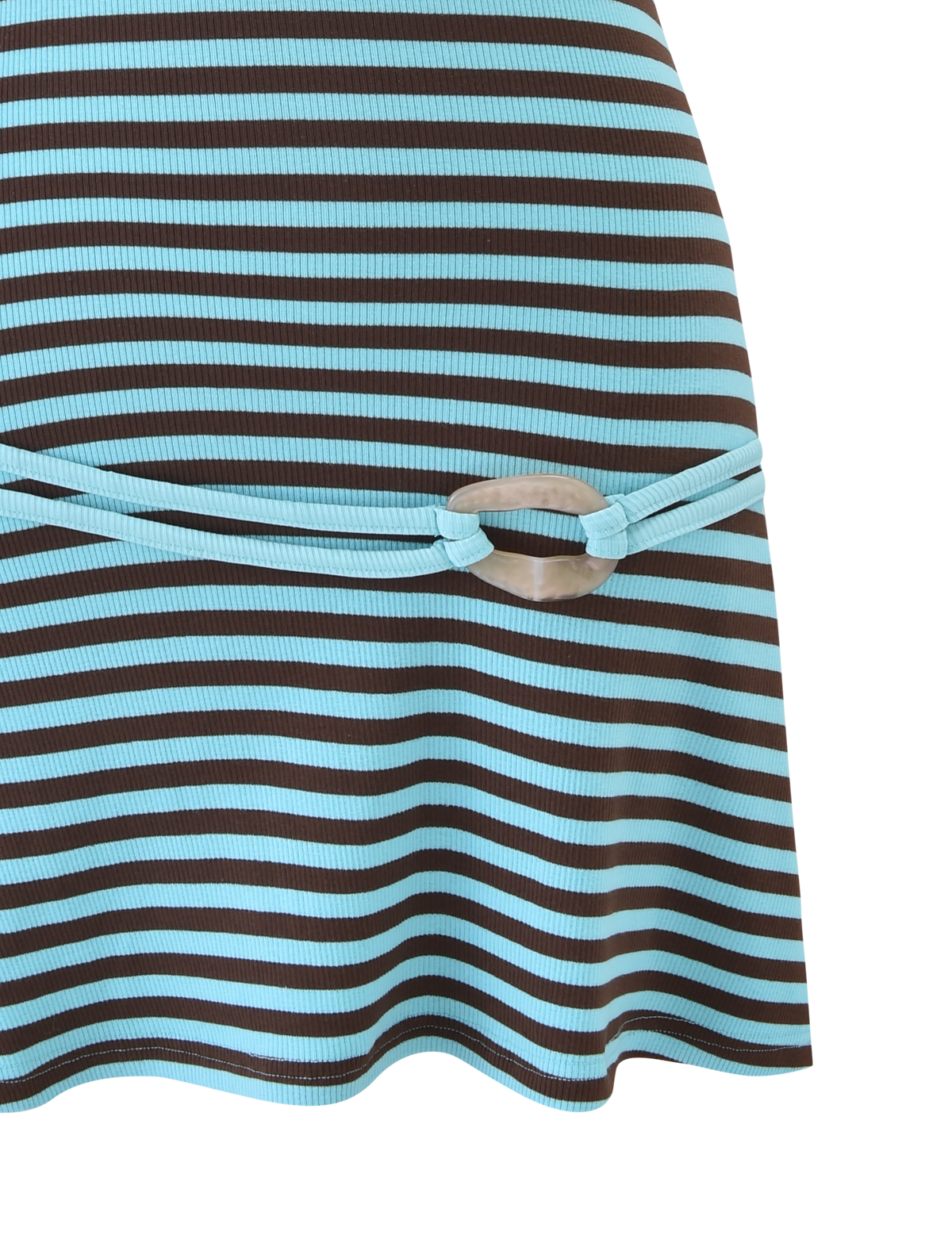 Ribbed Horizontal Stripe Spaghetti Strap Belt Buckle Bodycon Mini Dress