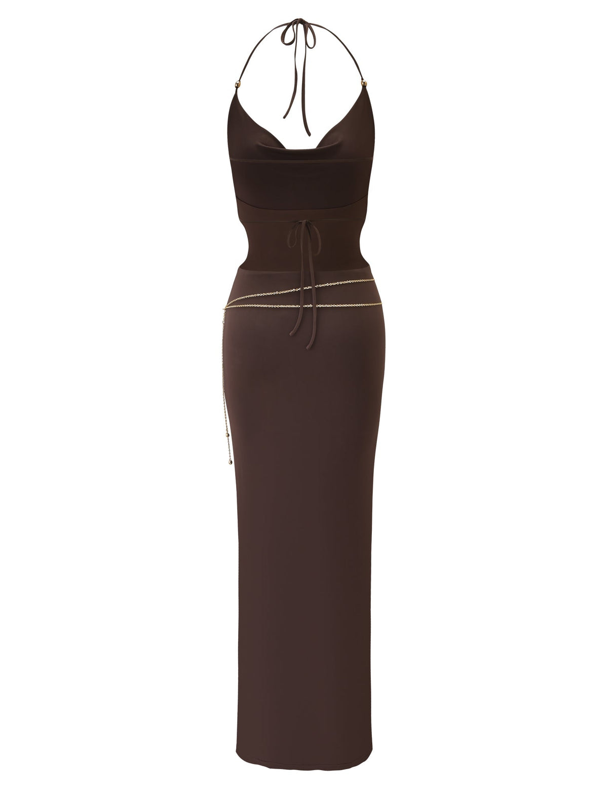 Cowl Neck Halter Side Cutout Bodycon Maxi Dress