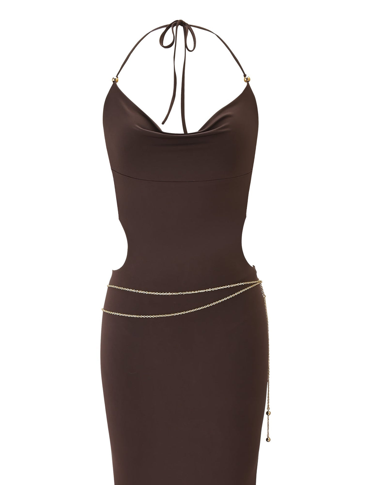 Cowl Neck Halter Side Cutout Bodycon Maxi Dress