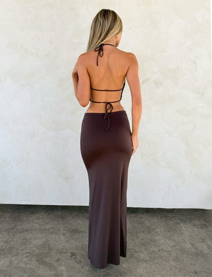 Cowl Neck Halter Side Cutout Bodycon Maxi Dress