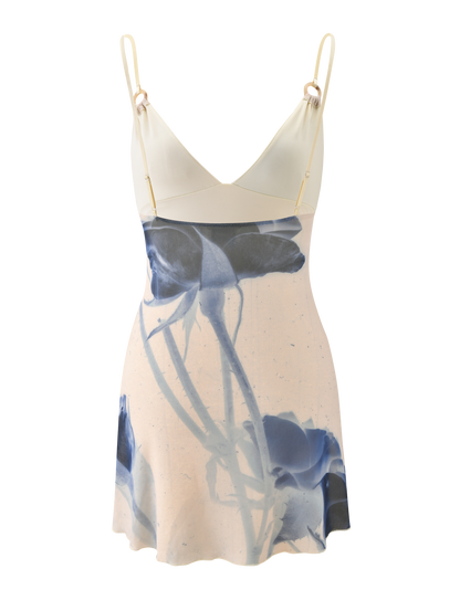 Deep V Spaghetti Strap Oversized Floral Print Bodycon Mini Dress