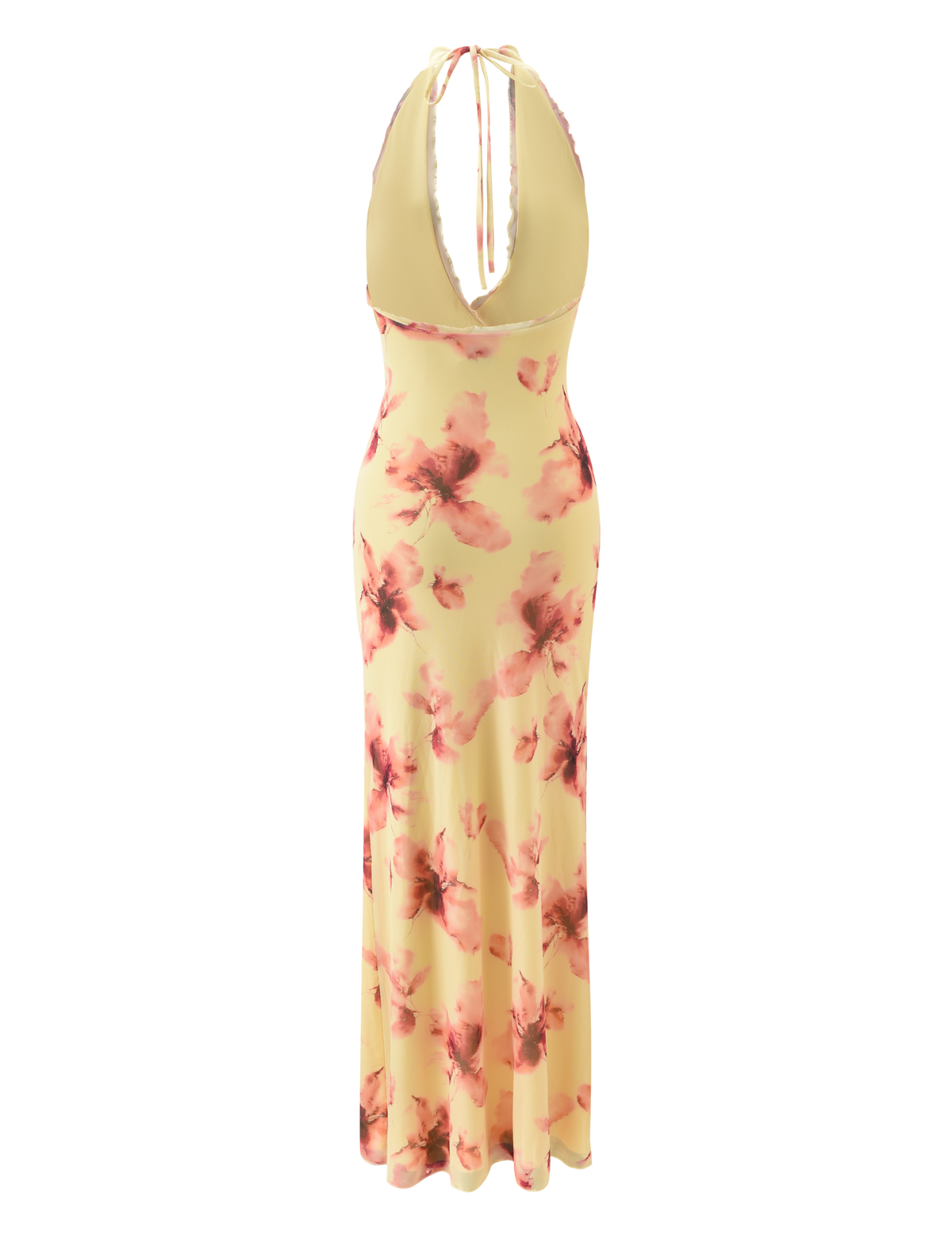 Halter Deep V Floral Print Tie Waist Side Slit Maxi Dress