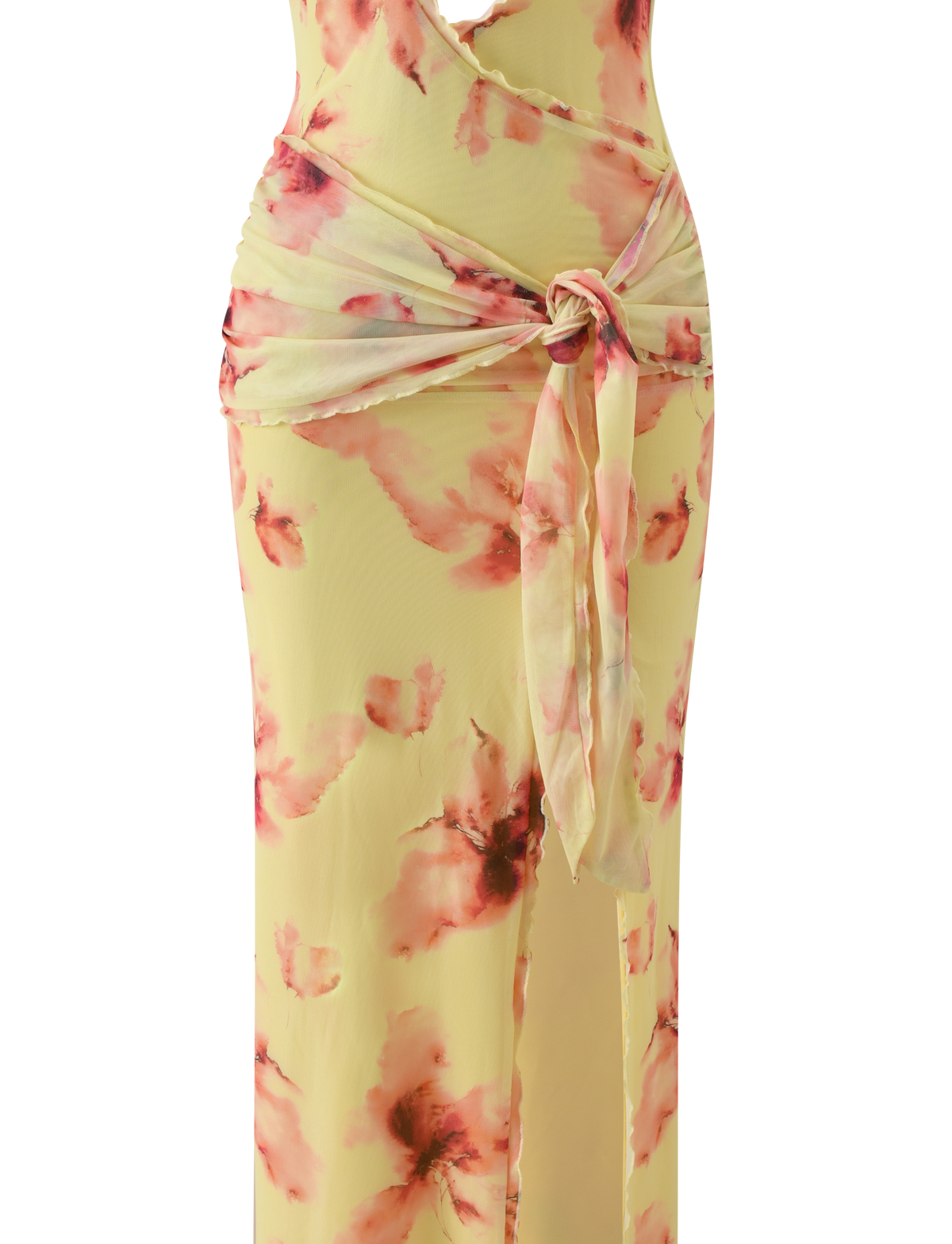 Halter Deep V Floral Print Tie Waist Side Slit Maxi Dress
