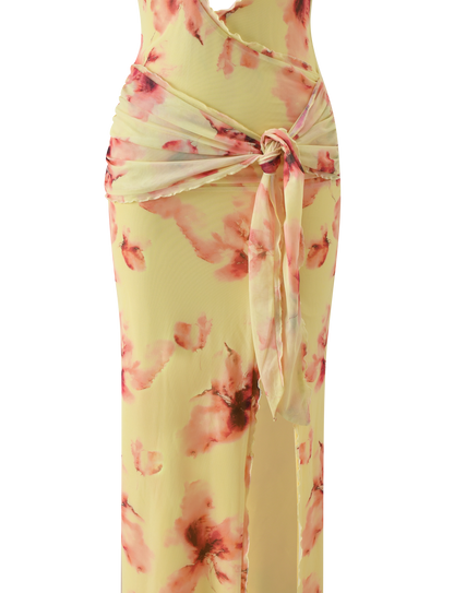 Halter Deep V Floral Print Tie Waist Side Slit Maxi Dress