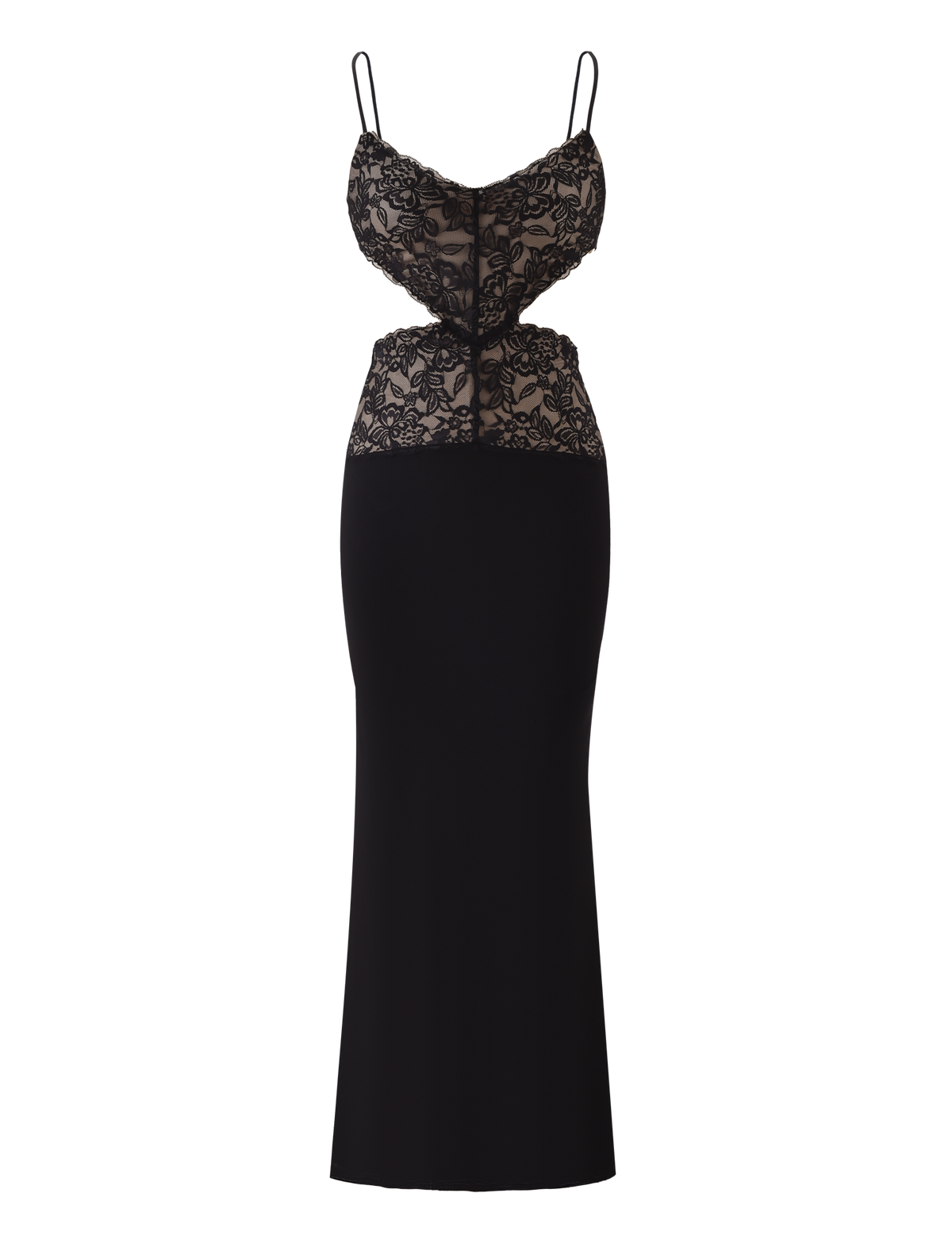 Lace Bust Waist Cutout Spaghetti Strap Sweetheart Maxi Dress