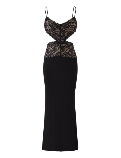 Lace Bust Waist Cutout Spaghetti Strap Sweetheart Maxi Dress