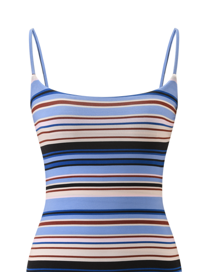 Scoop Neck Horizontal Stripe Cami Open Back Bodycon Mini Dress