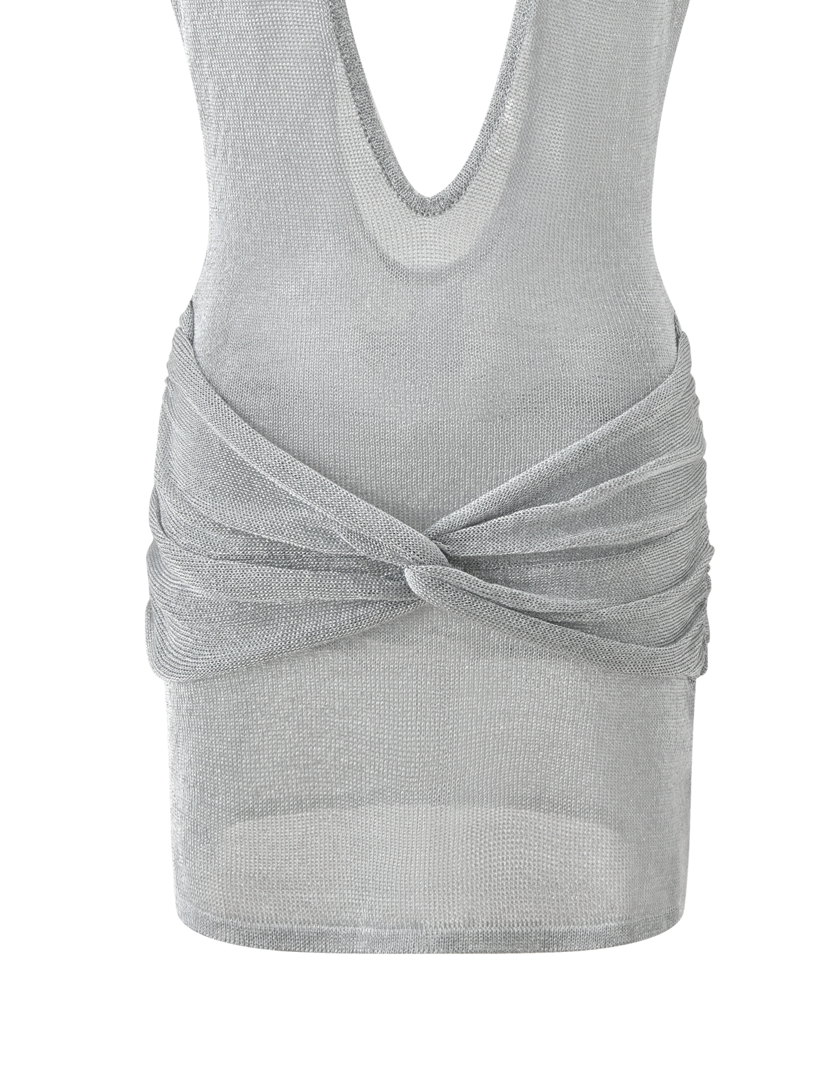 Deep V Neck Knot Front Ruched Metallic Lurex Mini Dress