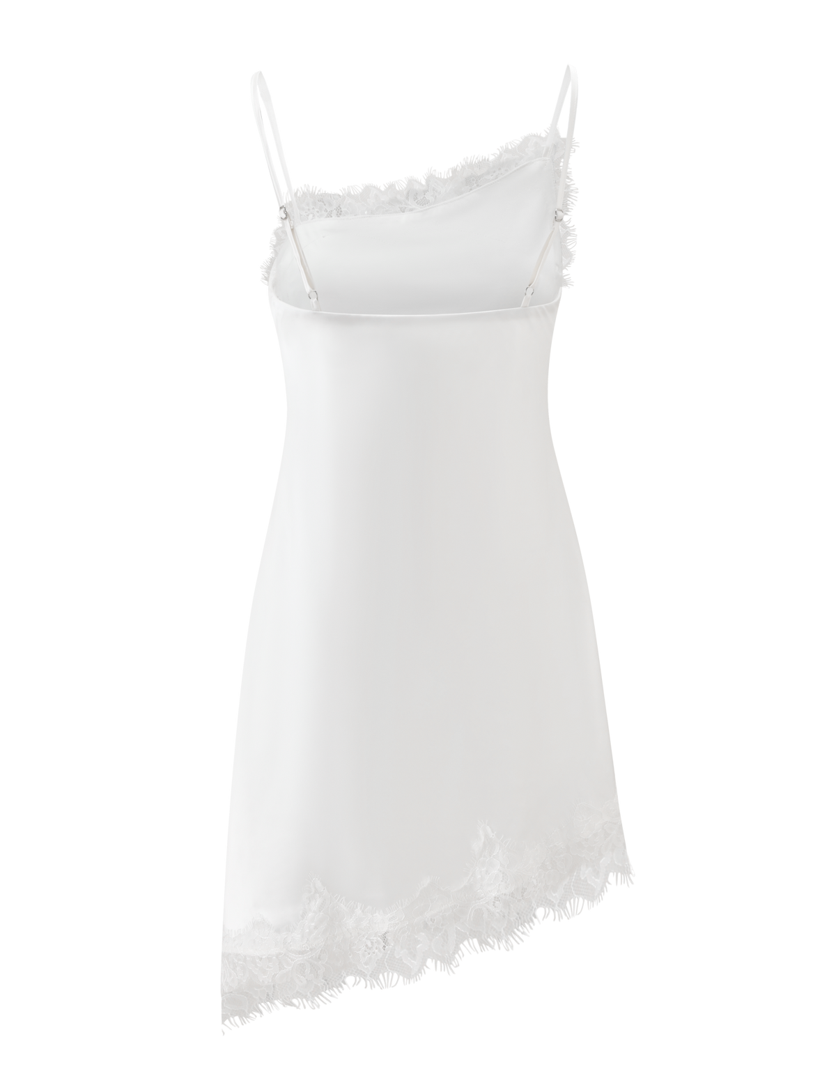 Asymmetric Lace Trim Spaghetti Strap Slip Mini Dress