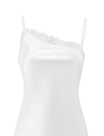 Asymmetric Lace Trim Spaghetti Strap Slip Mini Dress