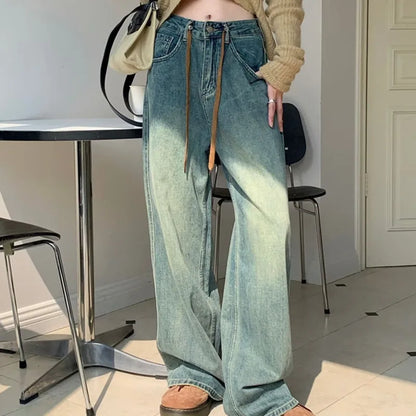 Harajuku Trend Japanese Style High-Waisted Straight New Autumn Leg Fashion Jean