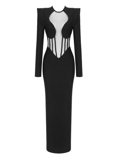 Mock Neck Long Sleeve Bandage Bodycon Midi Dress
