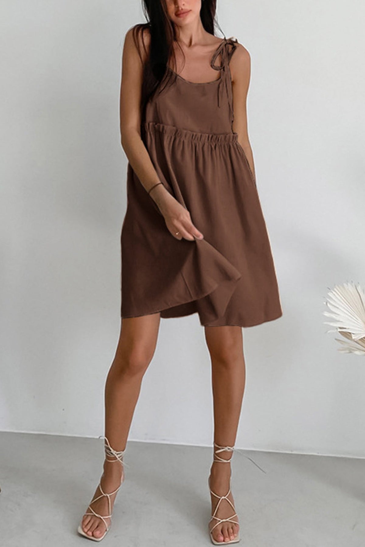 Tie-up Straps Cotton Cami Dress