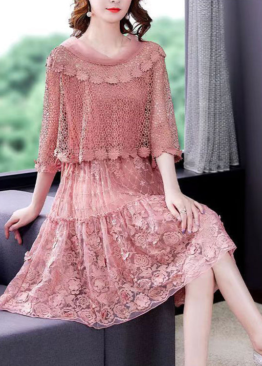 Ruffled Lace Crochet Overlay Floral Embroidered Midi Dress