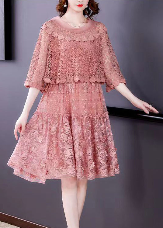 Ruffled Lace Crochet Overlay Floral Embroidered Midi Dress