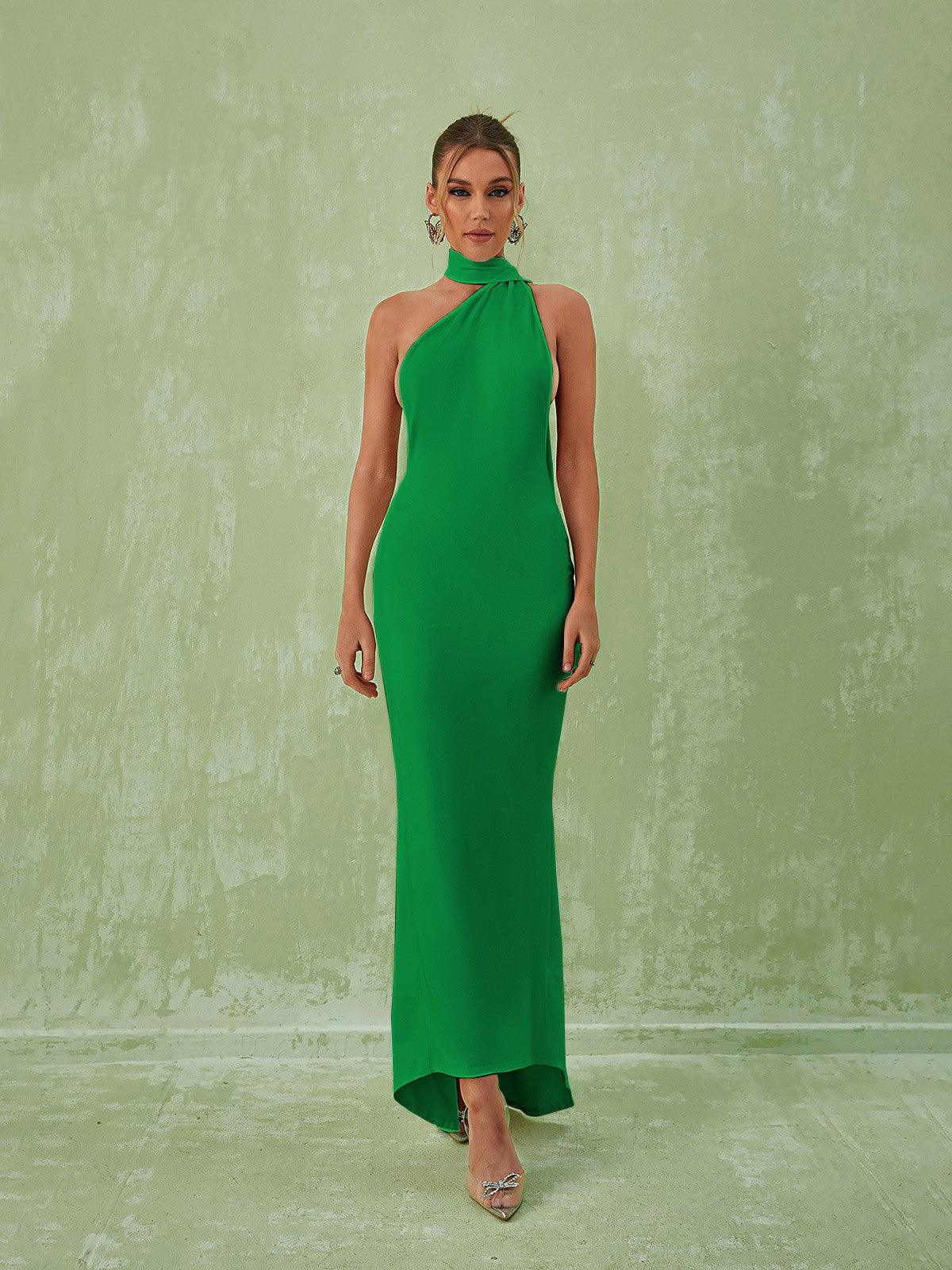 Halter Neck Long Sash Backless Open Back Column Maxi Dress