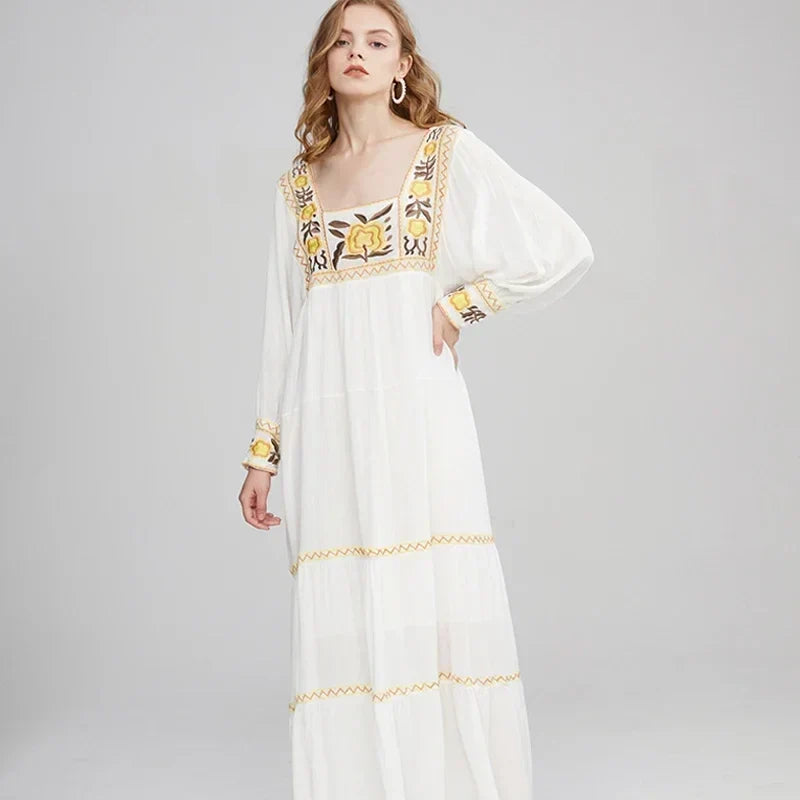 Tunic Dress Cotton Rayon Floral Embroidery