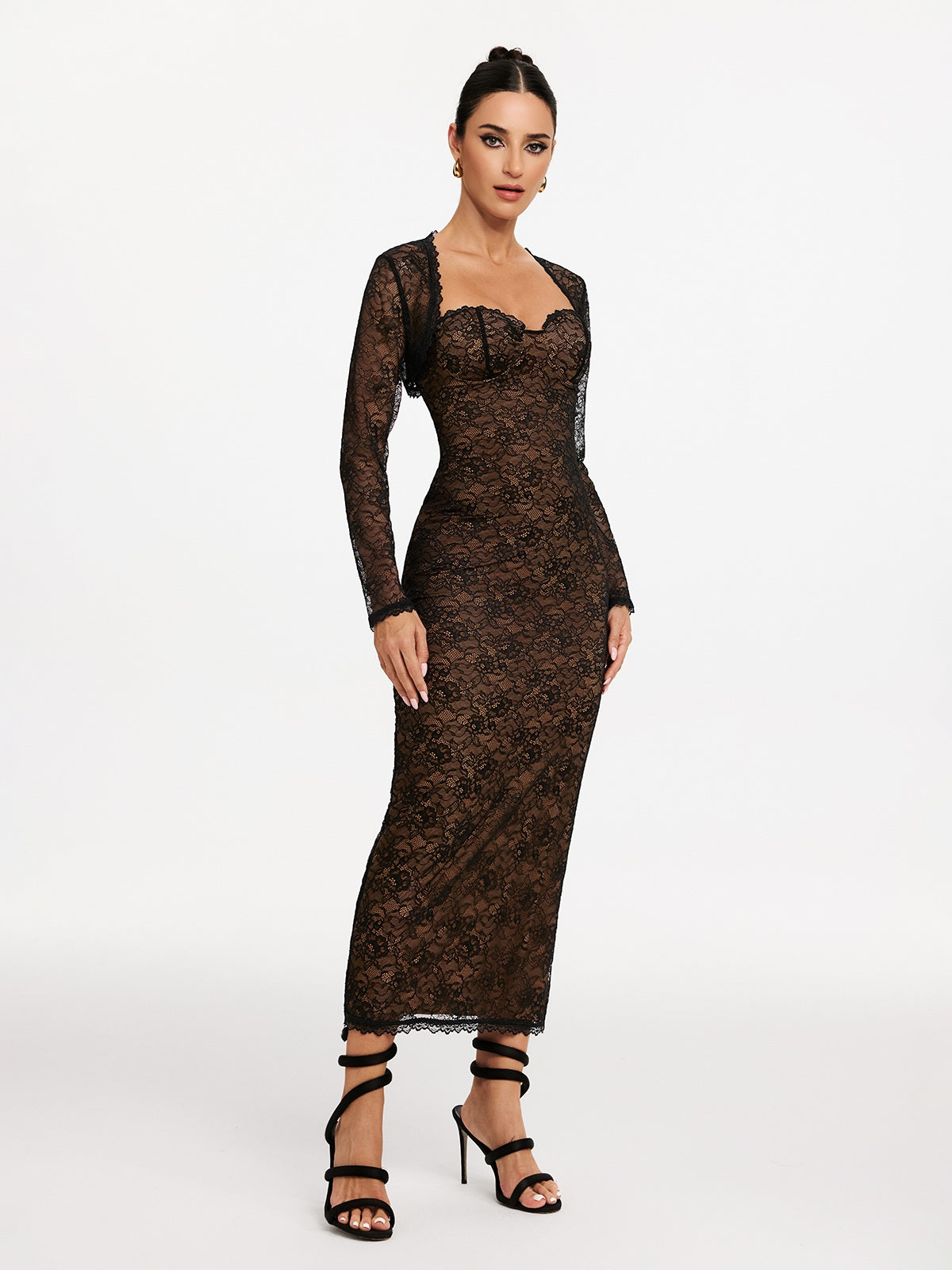 Strapless Sweetheart Lace Column Maxi Dress with Bolero Shrug