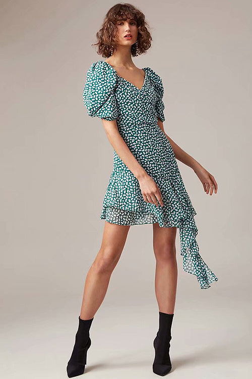 Off Shoulder Sweetheart Ditsy Floral Tiered Ruffle Mini Dress
