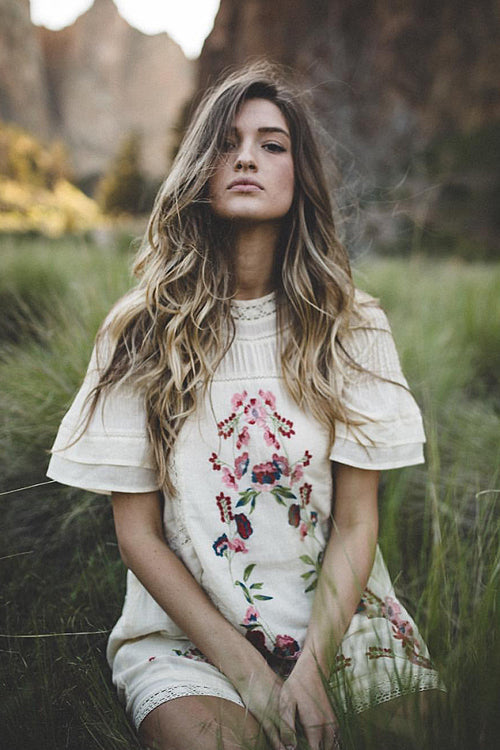Mock Neck Flutter Sleeve Pintuck Floral Embroidery Eyelet Trim Mini Dress