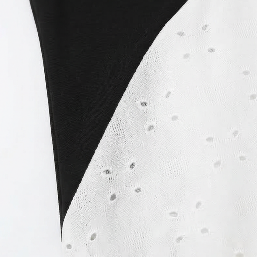 Diagonal Patchwork V-Neck Midi Dress