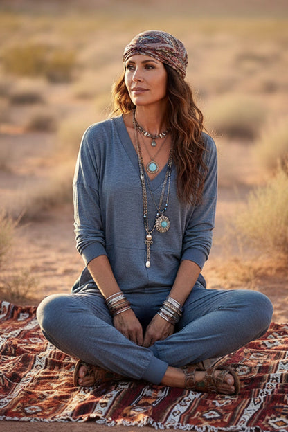 V Neck Drop Shoulder Pocket Jumpsuit