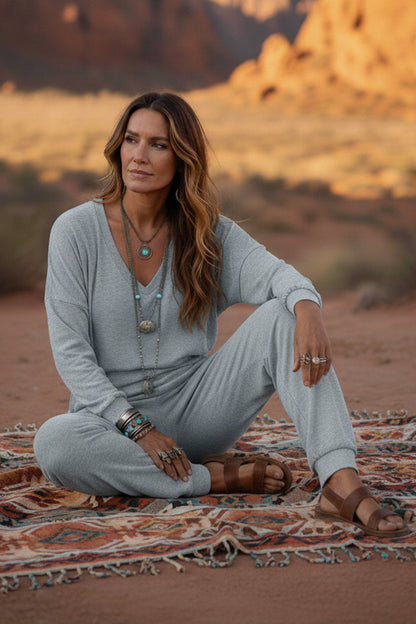V Neck Drop Shoulder Pocket Jumpsuit
