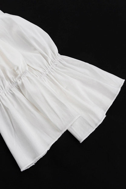 V Neck Pleated Trumpet Sleeve Ruffle Dress