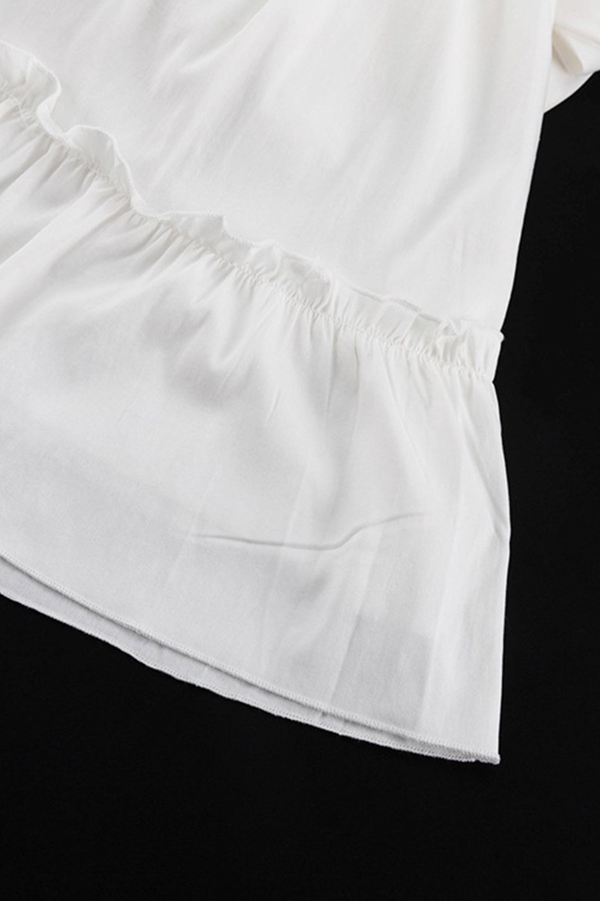 V Neck Pleated Trumpet Sleeve Ruffle Dress