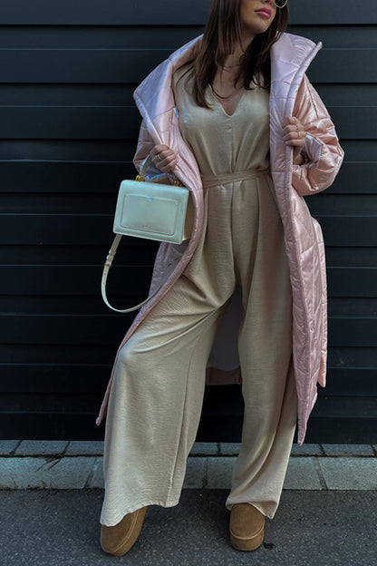 V Neck Tie-waist Wide Leg Jumpsuits