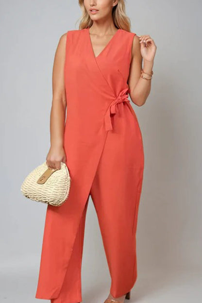 V Neck Zip-up Strappy Jumpsuits