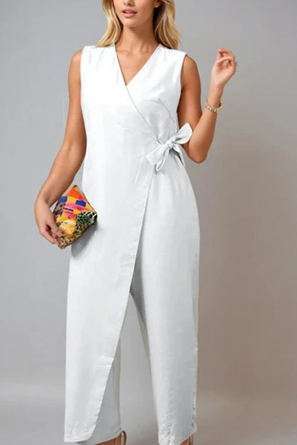V Neck Zip-up Strappy Jumpsuits