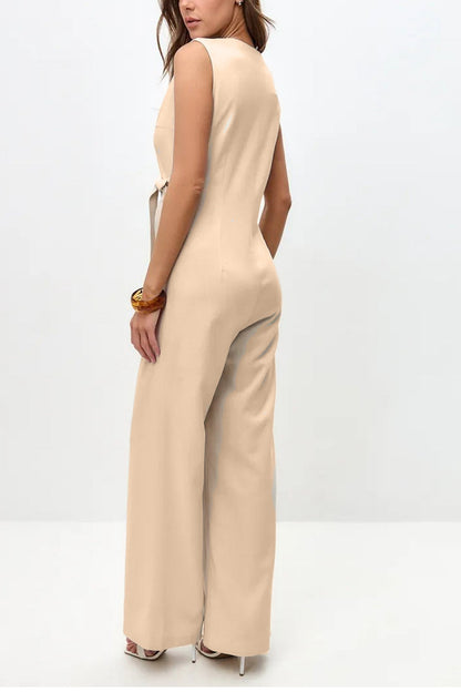 V Neck Zip-up Strappy Jumpsuits