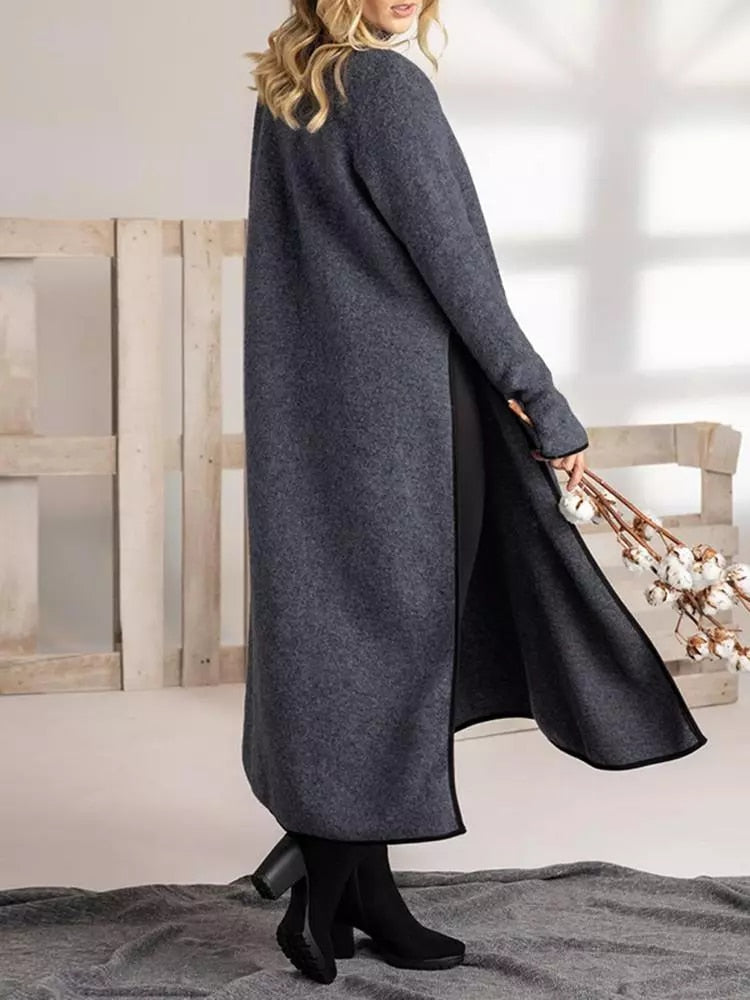 Knit Mock Neck Long Sleeve High Side Slit Oversized Maxi Sweater Dress