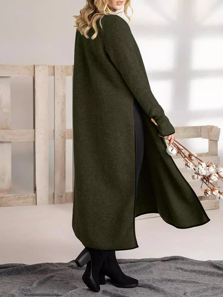 Knit Mock Neck Long Sleeve High Side Slit Oversized Maxi Sweater Dress